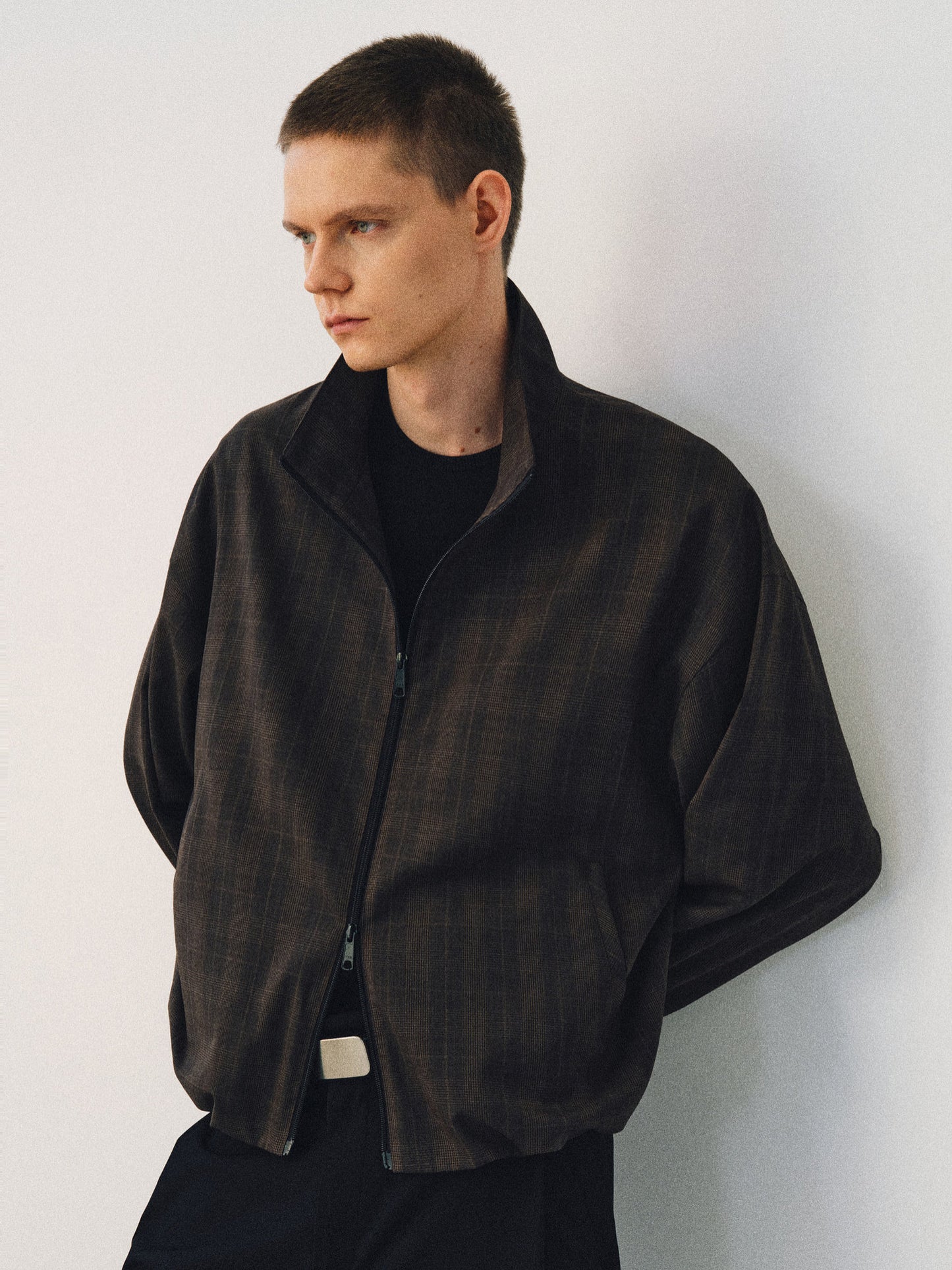 Dark Check Stand Collar Jacket