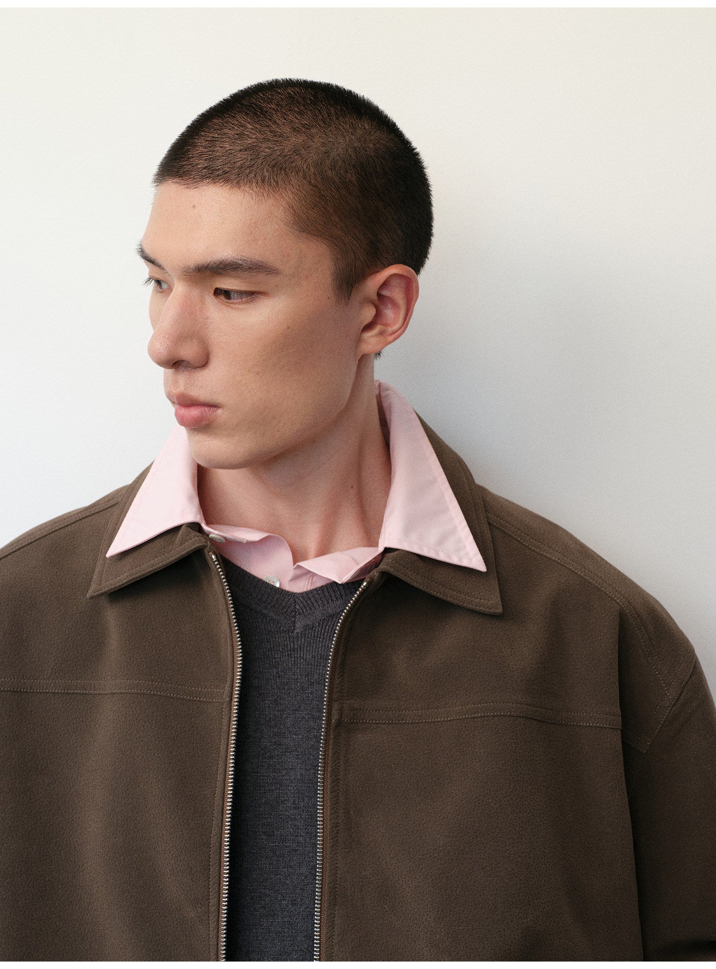 Short Box Jacket with Lapels in Faux Suede