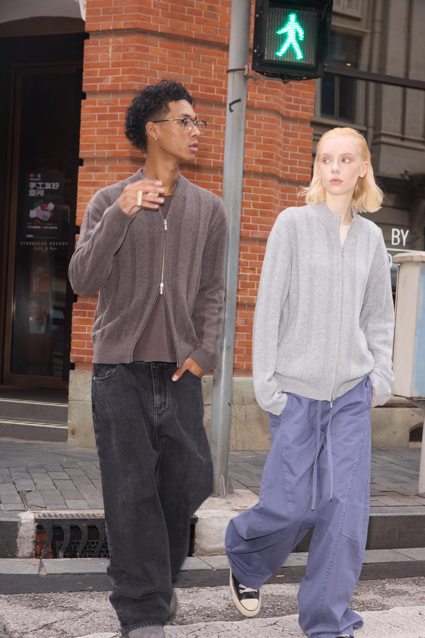 Dark-Striped Jacquard Knit Cardigan