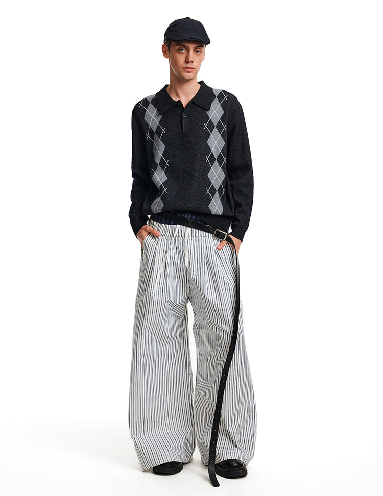 Contrast Color Diamond Knit Sweater