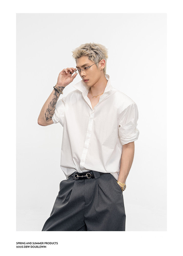 롤업 슬리브 와이드 셔츠