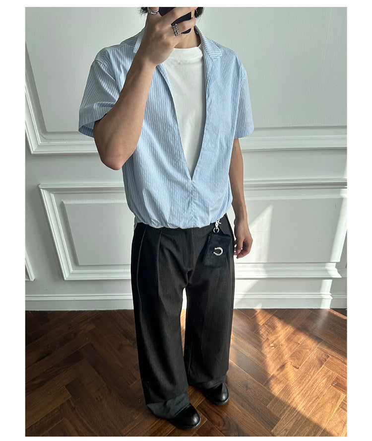 V-neck Design Faux Two-Piece Shirt