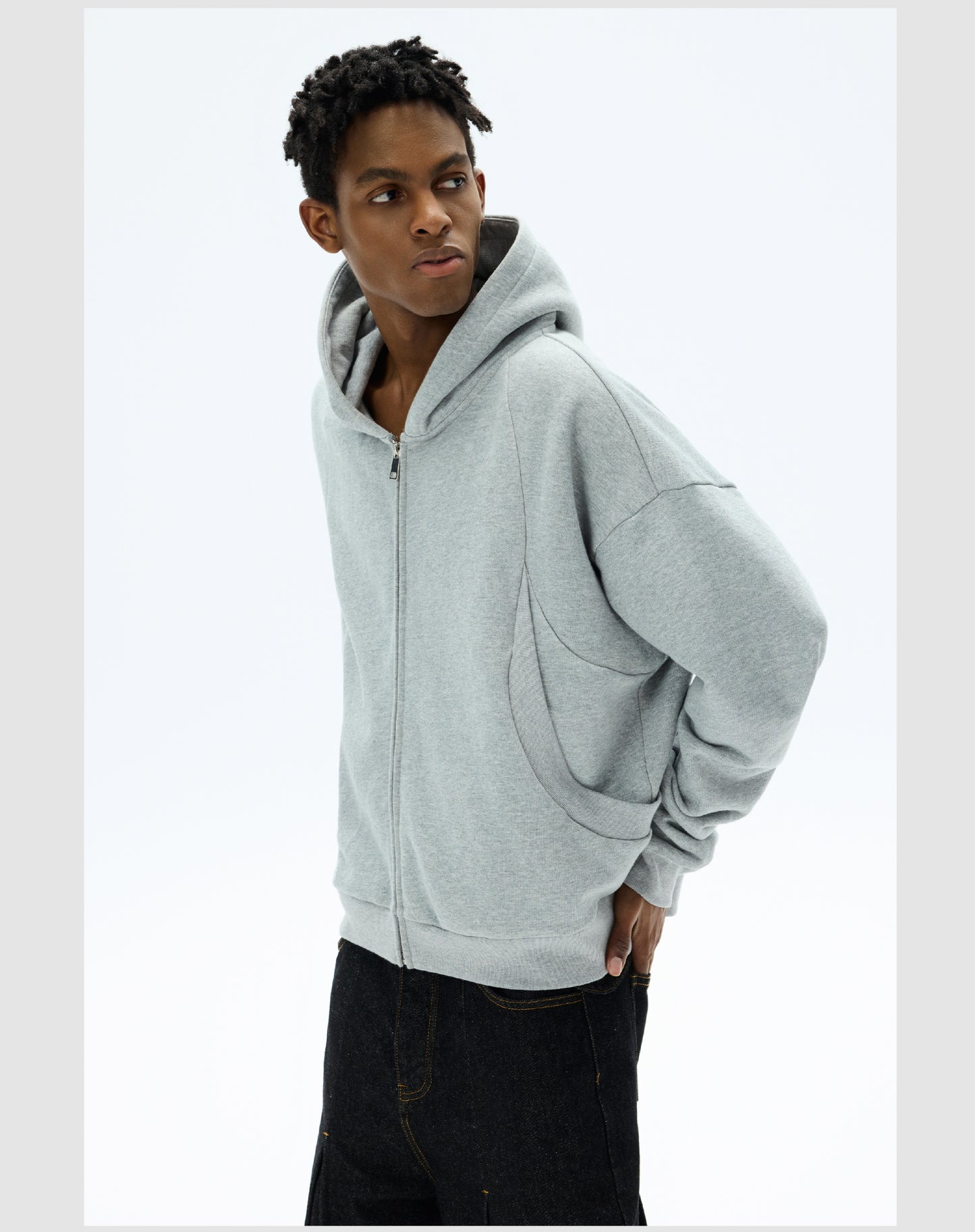 Oversized hooded zipper sweatshirt