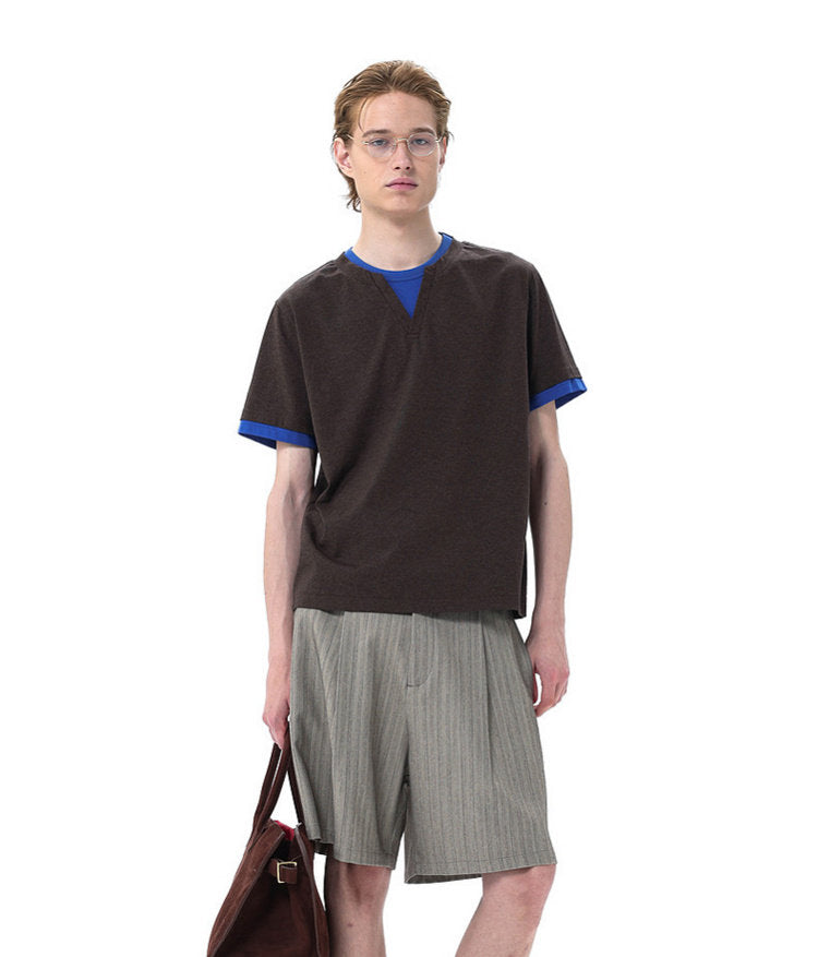 Preppy-Style Faux Two-Piece T-Shirt