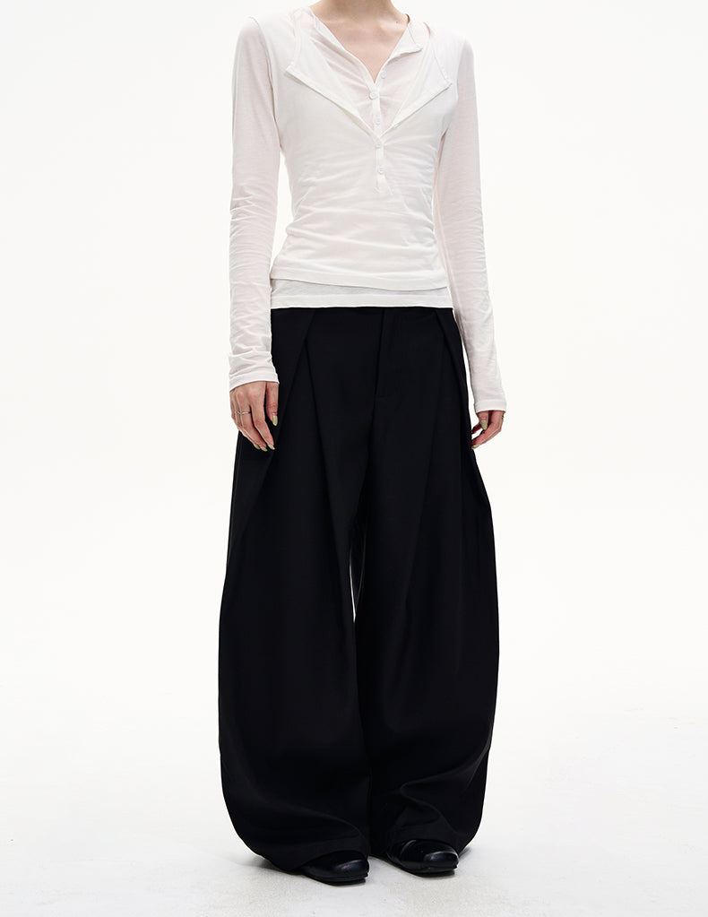 Double-Pleated Relaxed Casual Pants