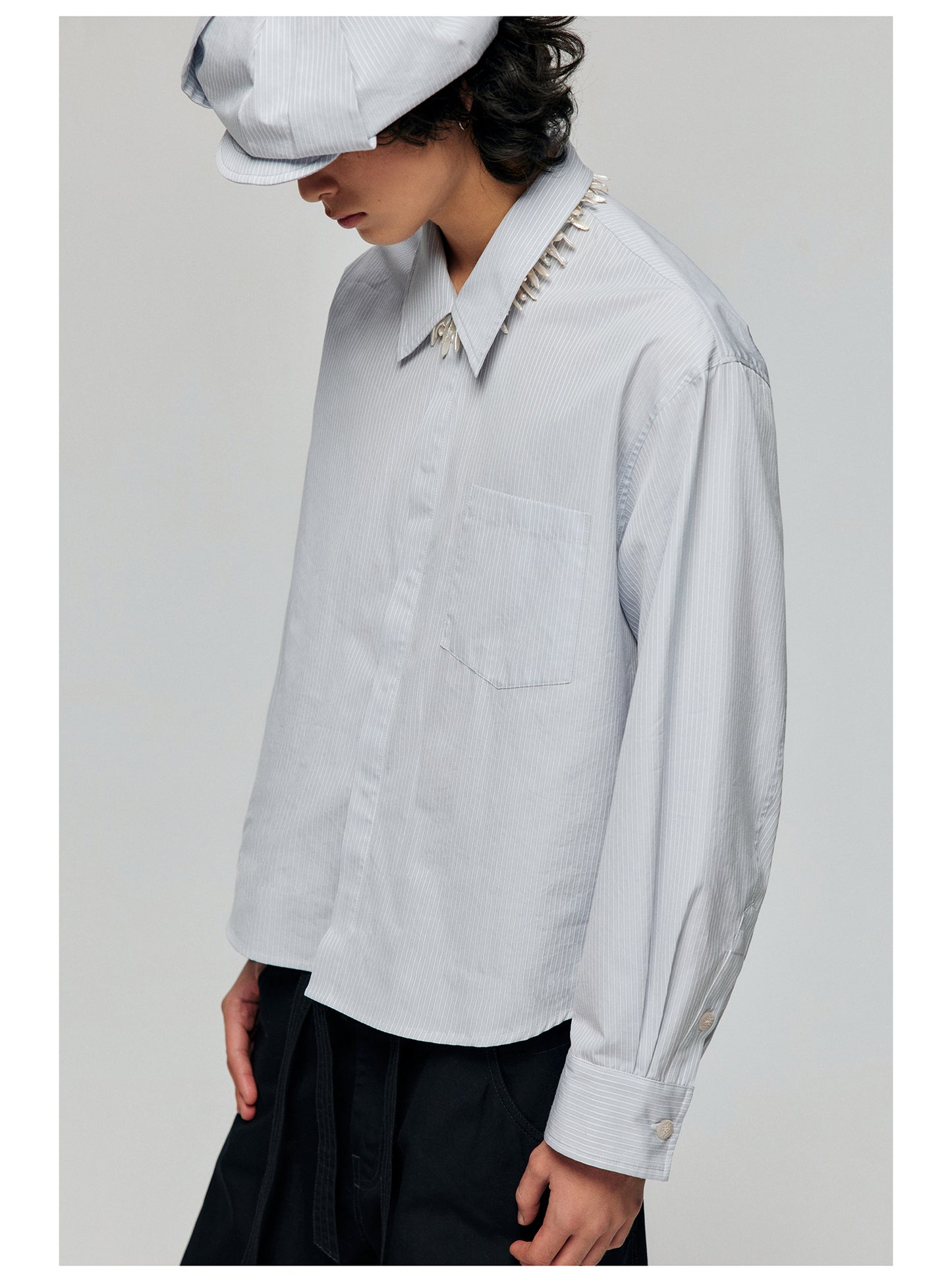 Wrinkled short loose lapel long sleeve shirt