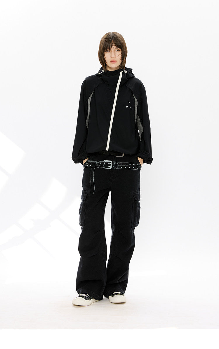 Diagonal Zip Hooded Sun Protection Jacket