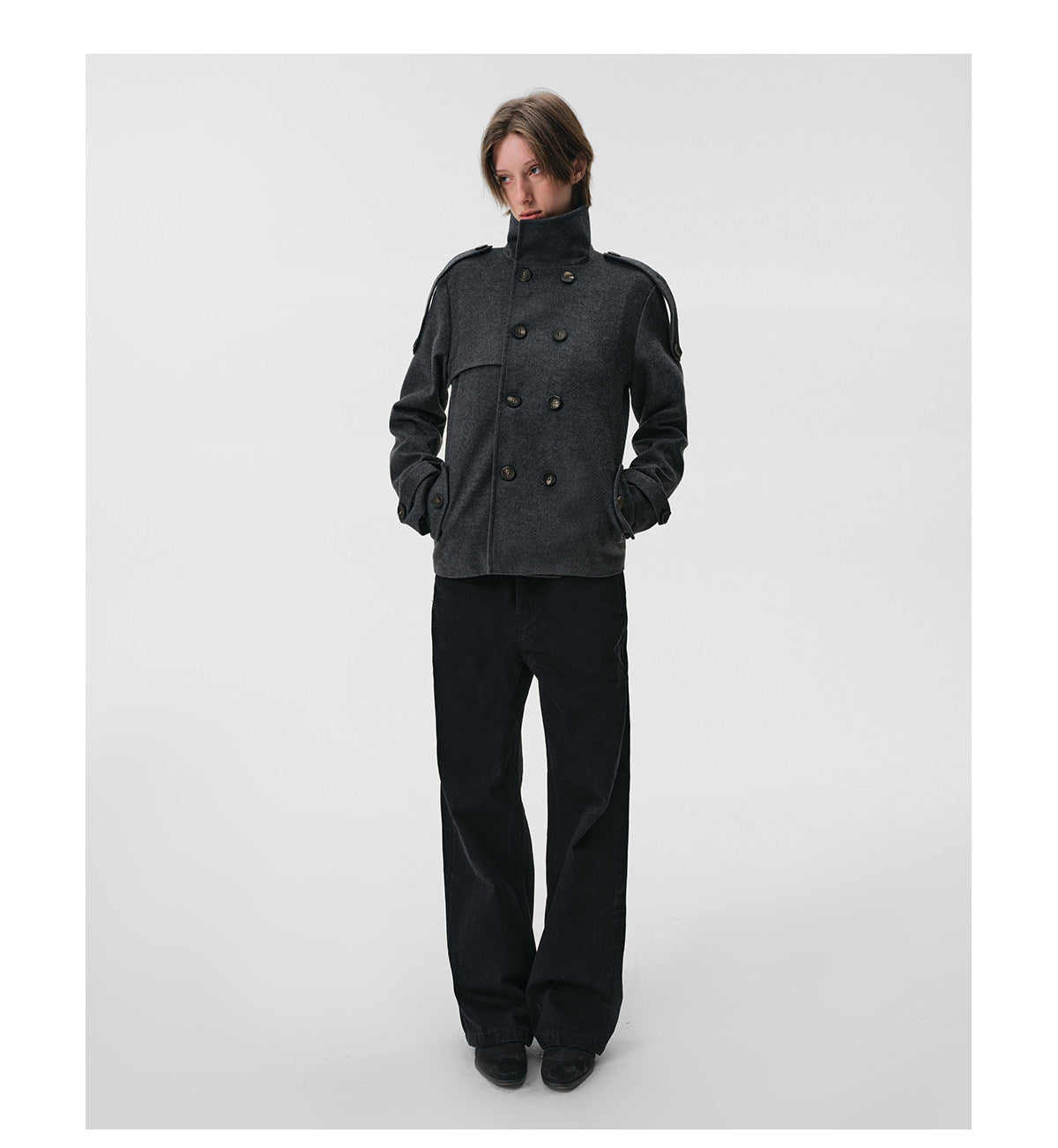Stand-Up Collar Double-Button Jacket