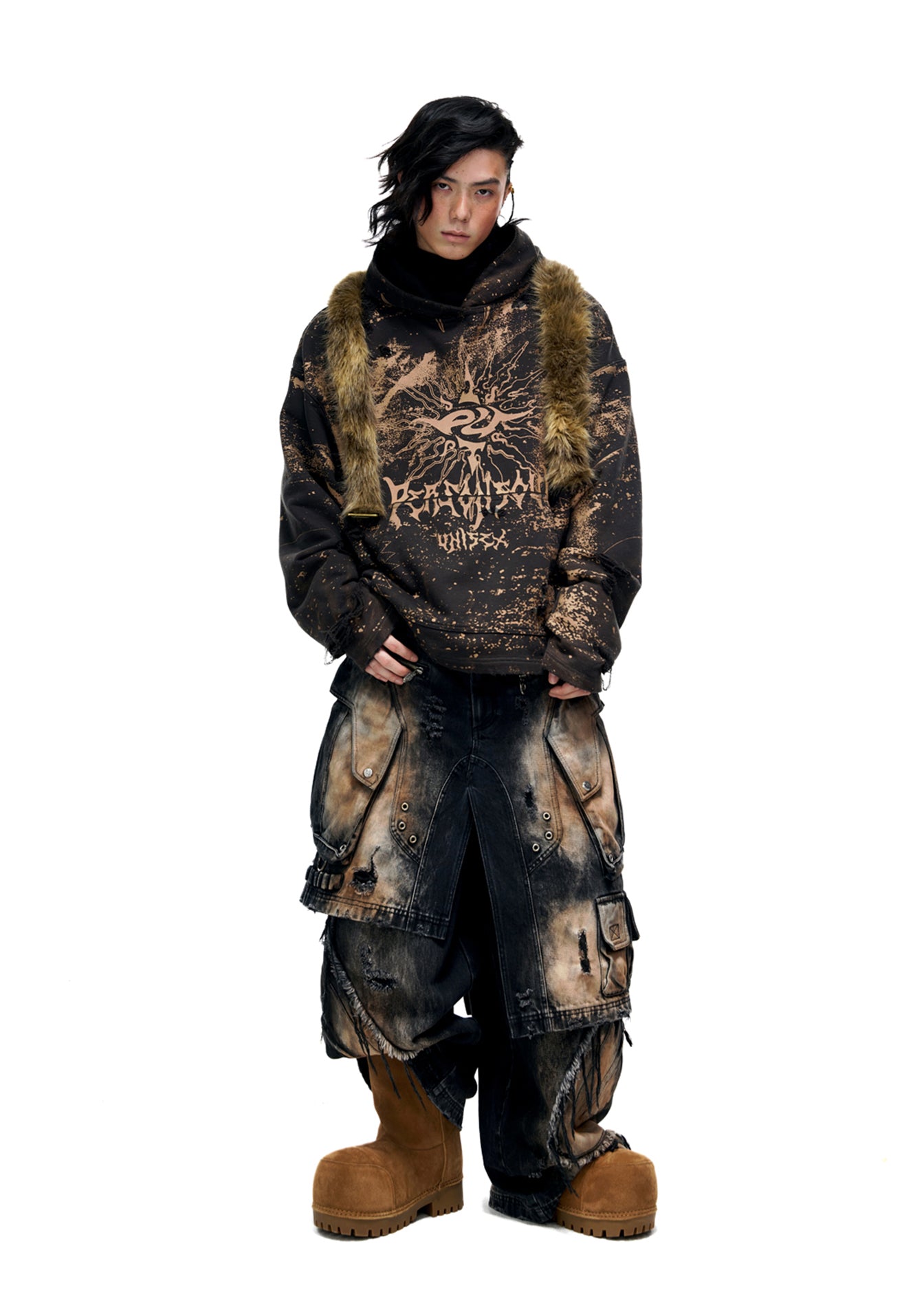 Printed Damaged Hoodie