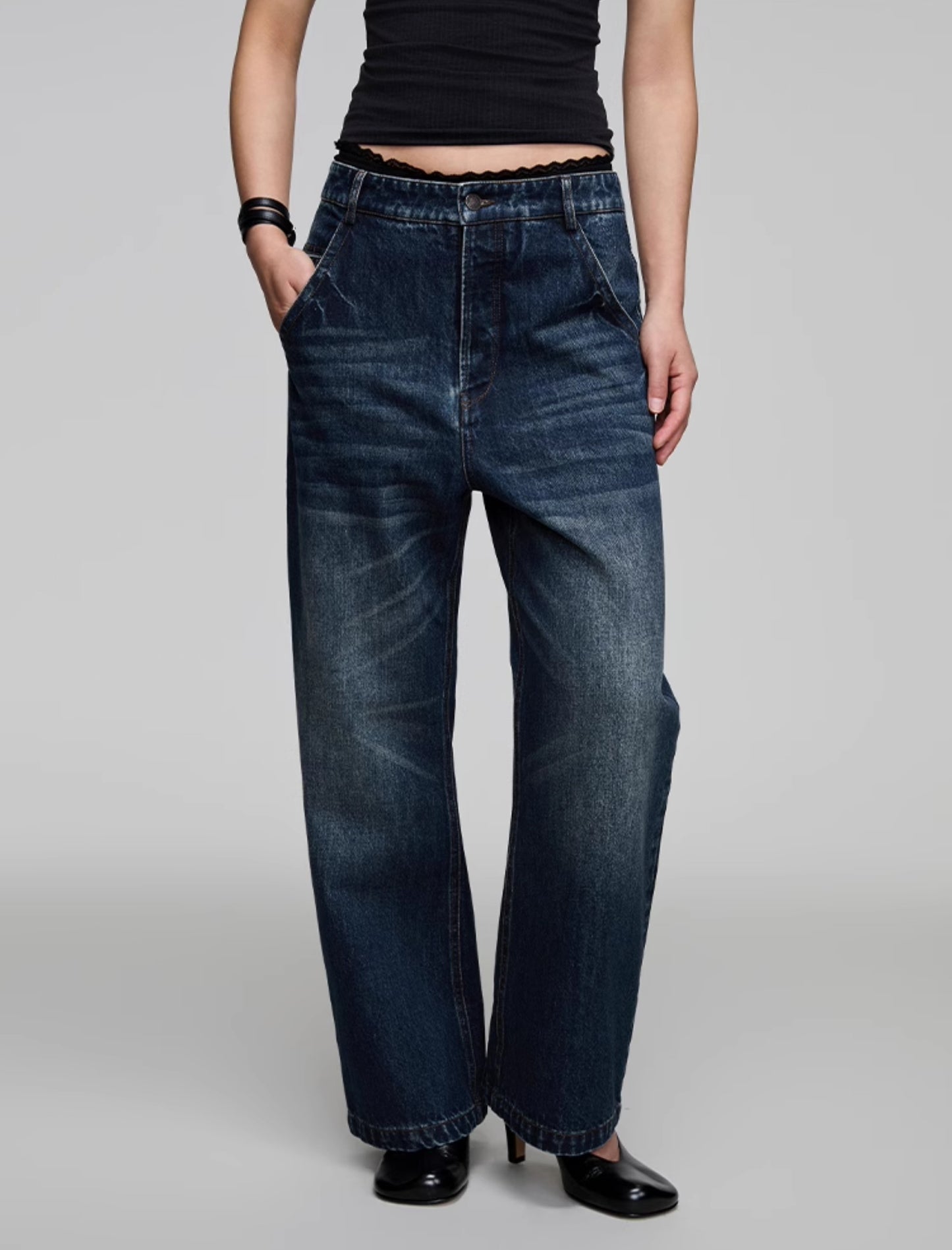 Washed Straight Denim Pants