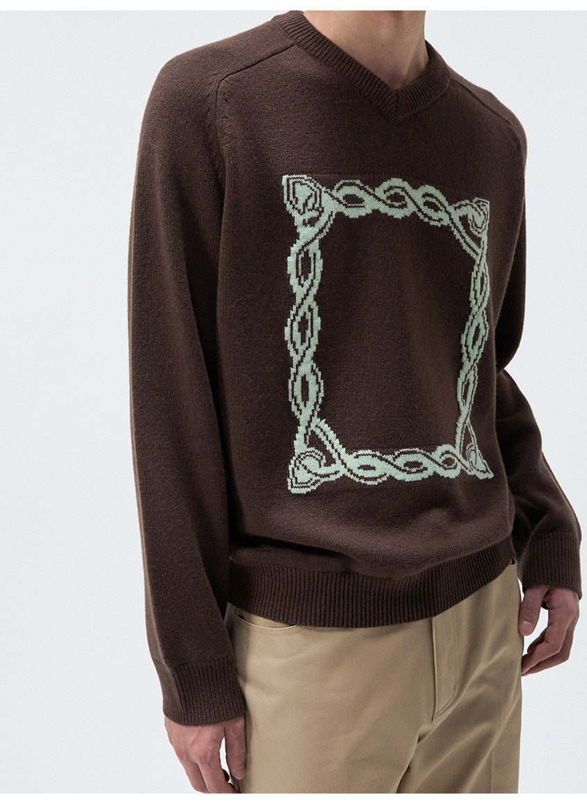 Original Knot Jacquard V-Neck Sweater