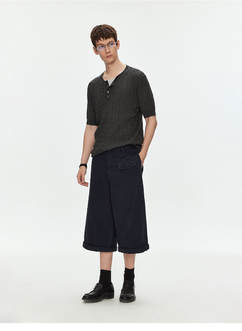 Henry-Neck Knit Shirt