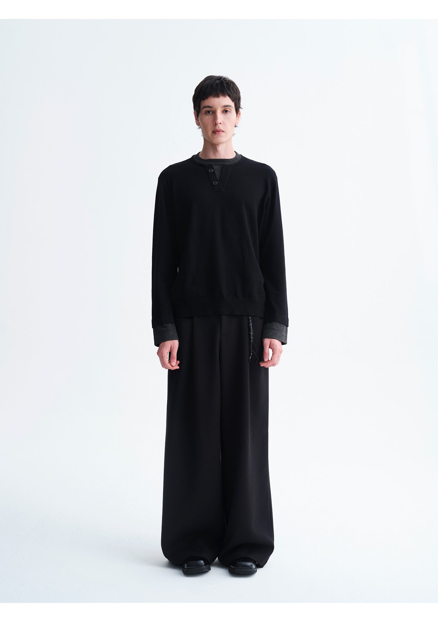 Faux Two-Piece Henley Collar Sweater