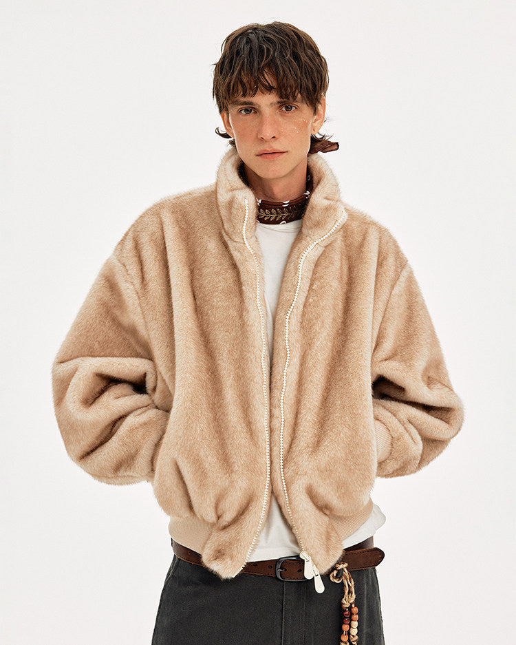 Faux Fur Stand Collar Jacket