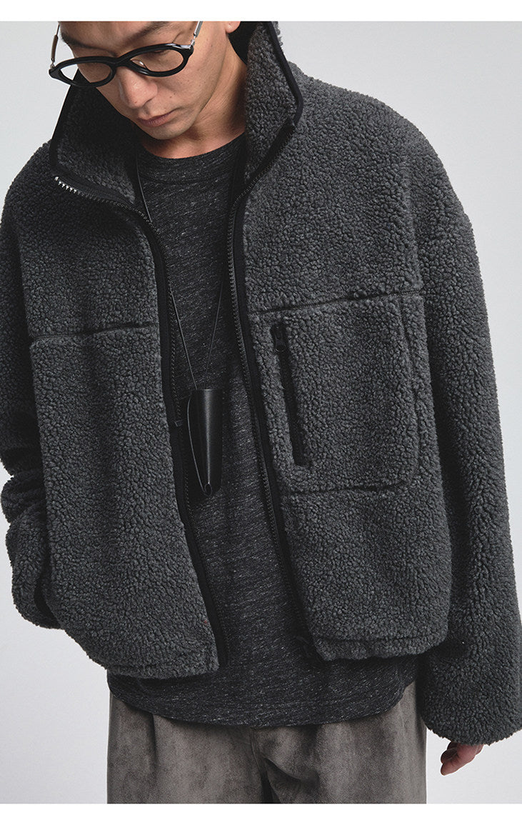 Multi-Pocket Short Fleece Jacket