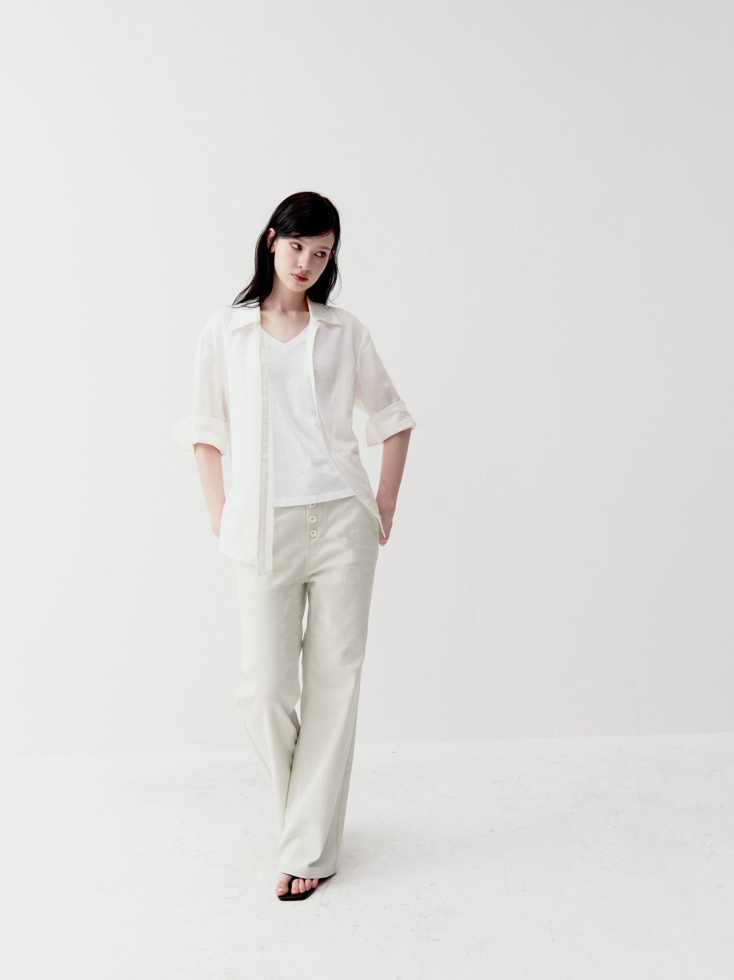 Button-Down Straight-Leg Pants