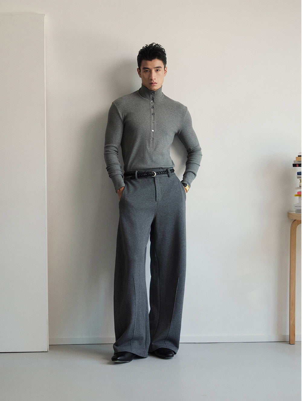 High-Neck Button-Down Shirt