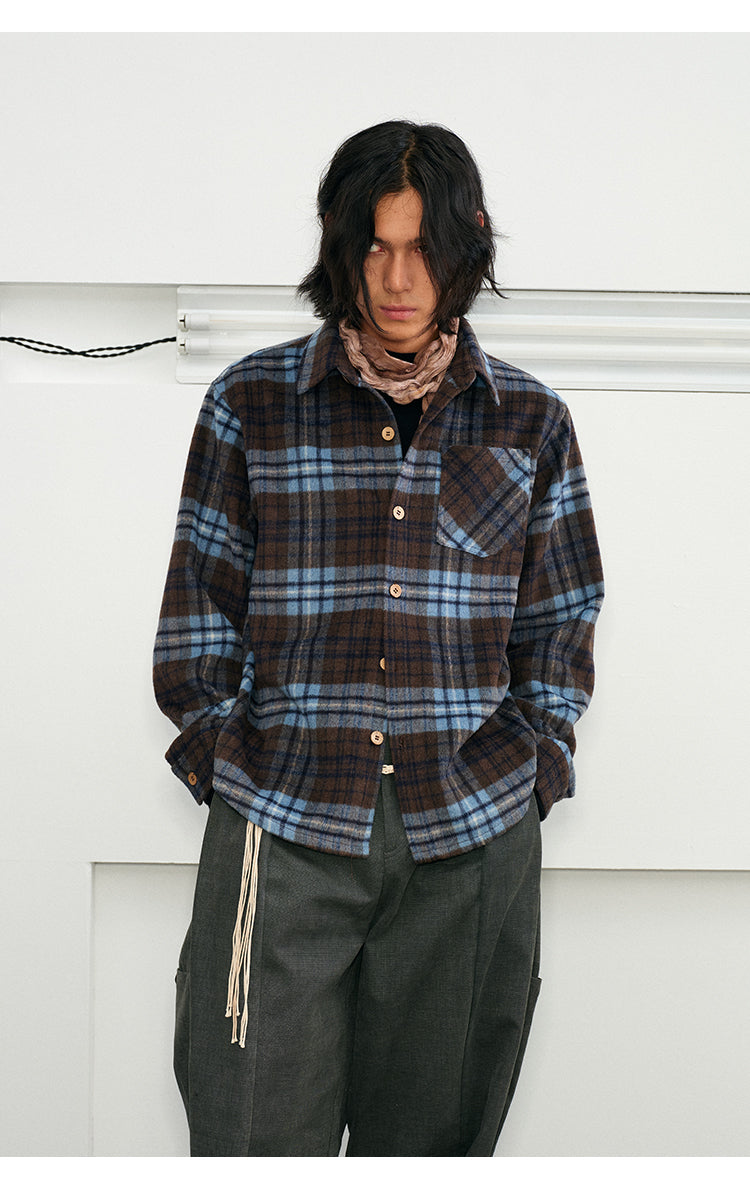 Checked wool-blend shirt