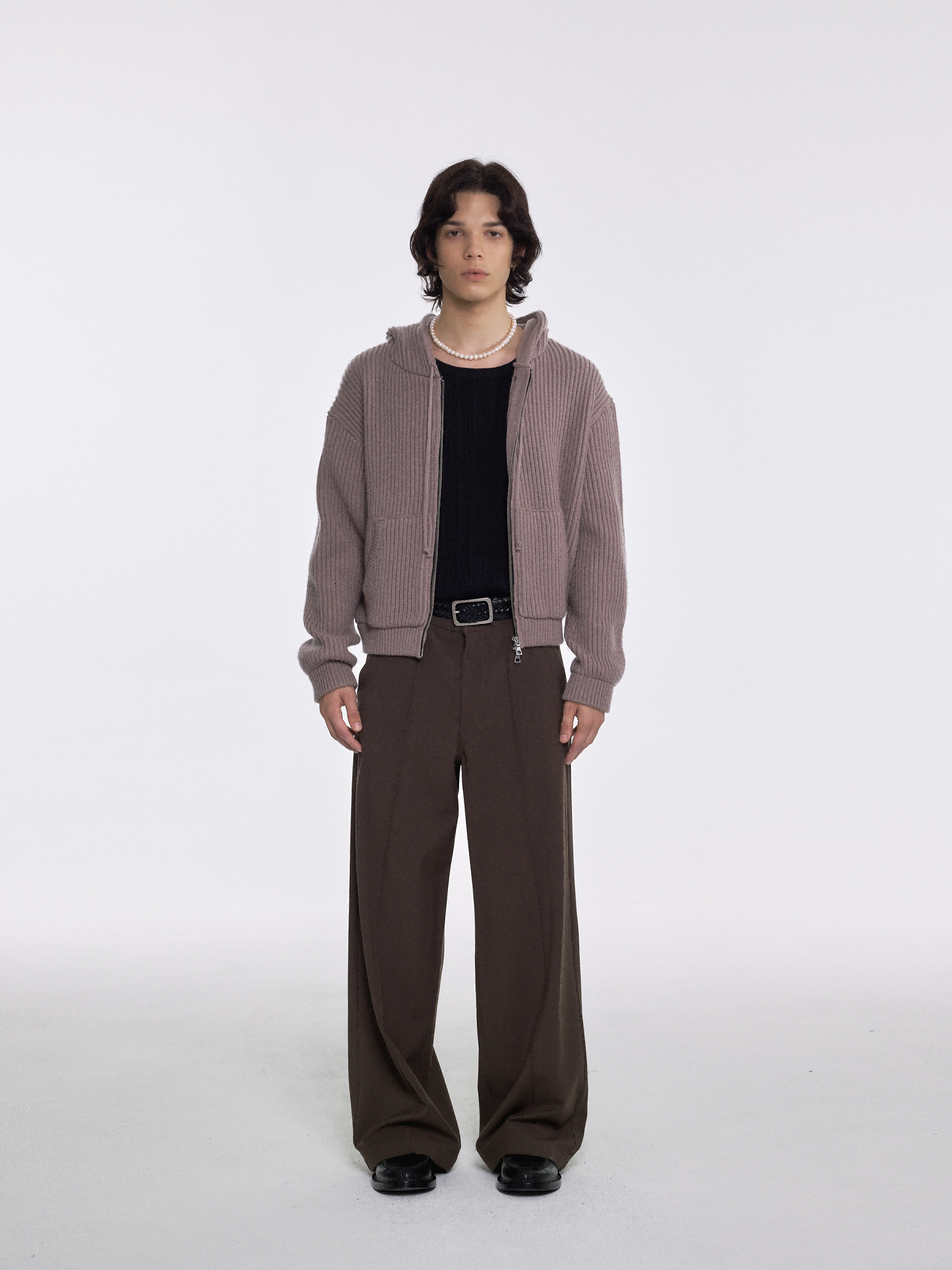 Three-dimensional mid-line wool casual pants