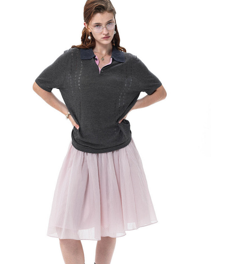 Knit Openwork Polo Shirt