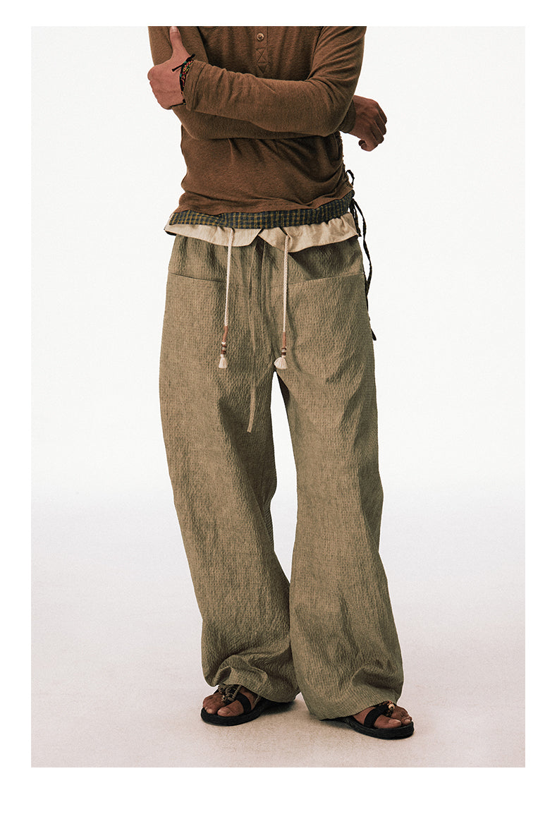 Bubble Check Textured Casual Pants