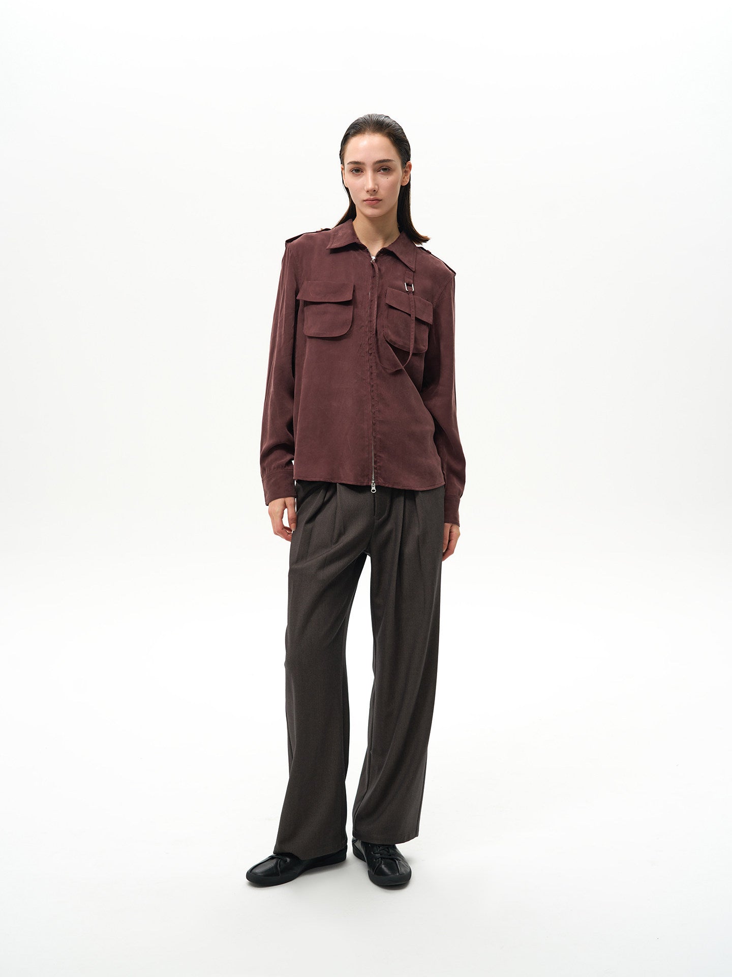 Ribbon Zipper Military Shirt