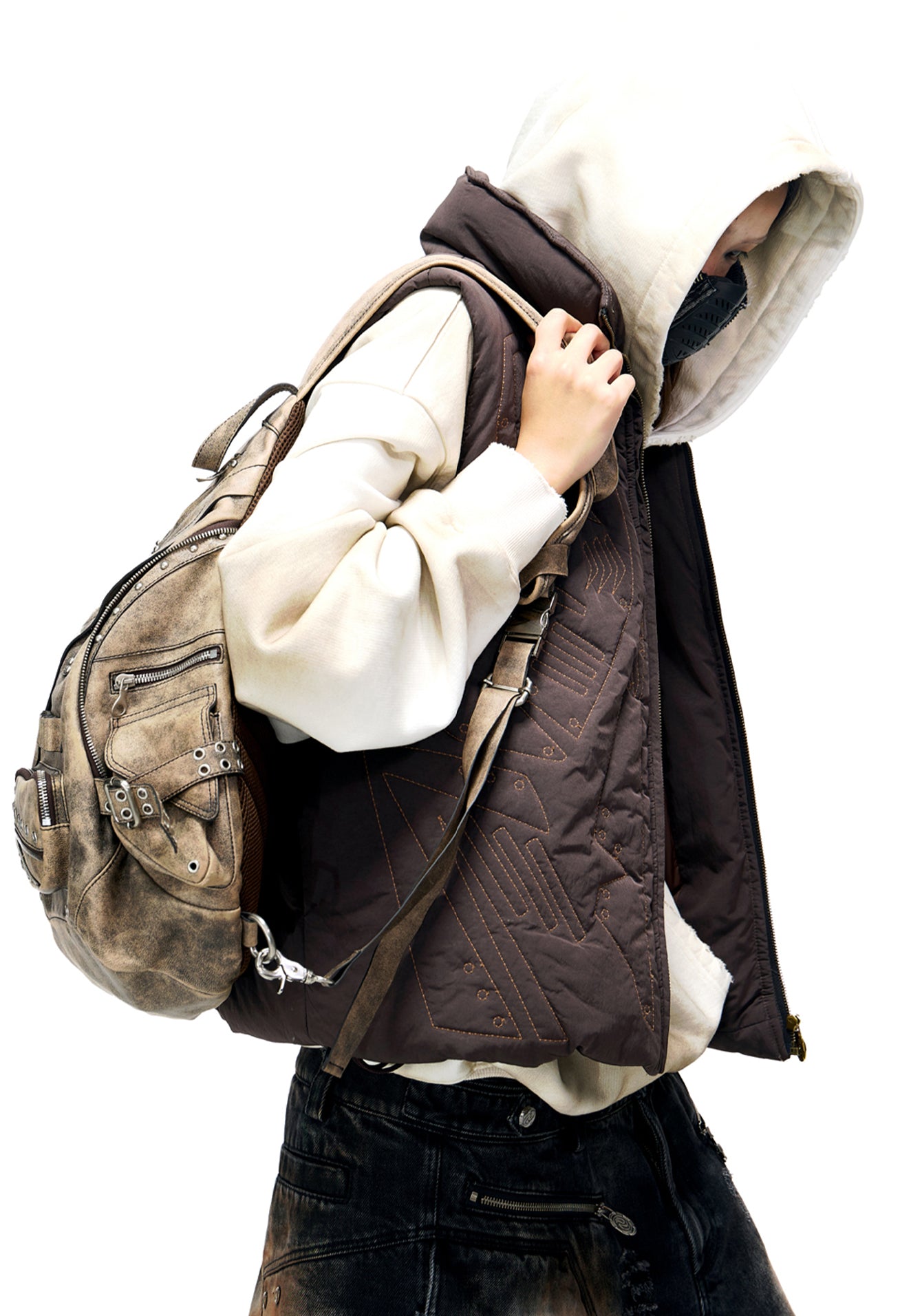 Armor stitch embroidered down vest