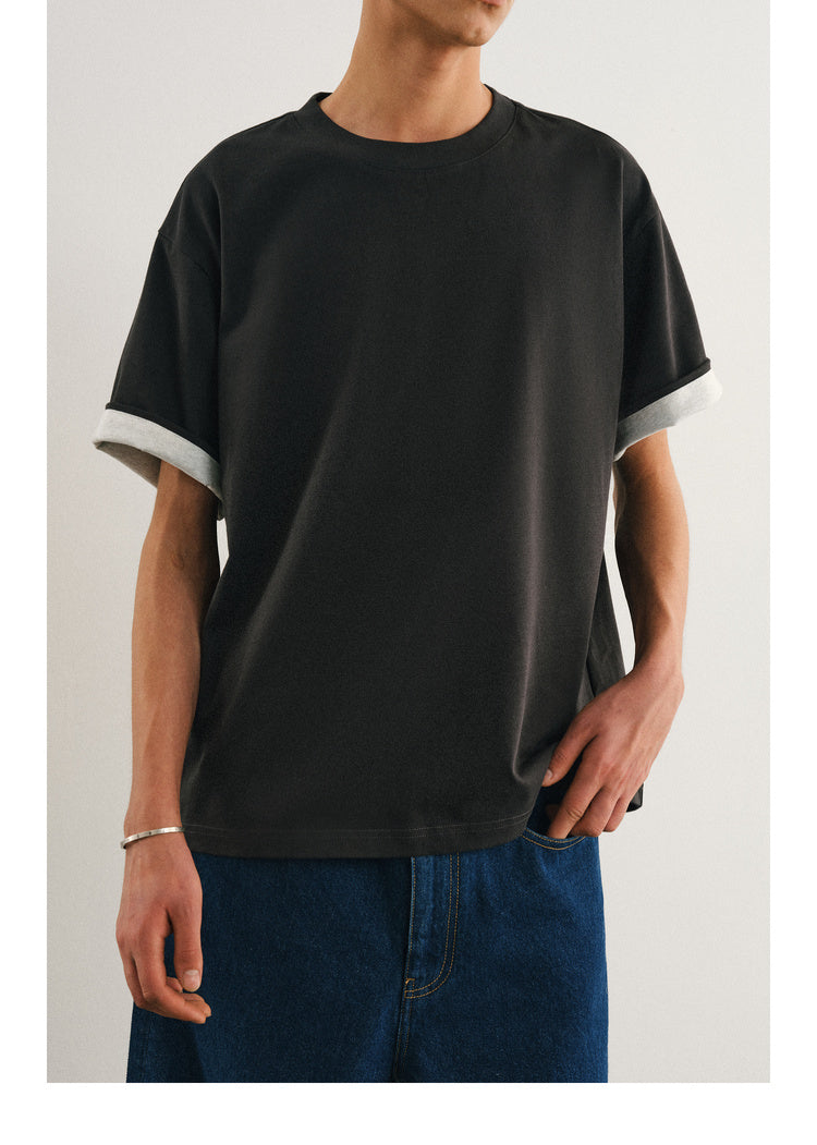 Double layer T-shirt with folded sleeves