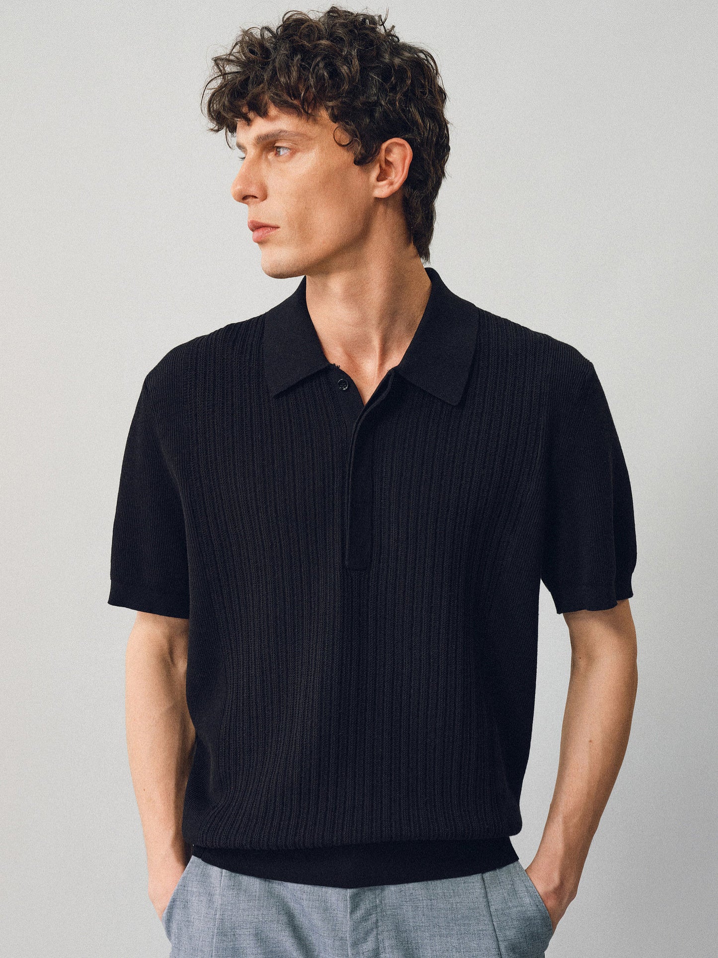 Jacquard-woven polo shirt with a hidden placket