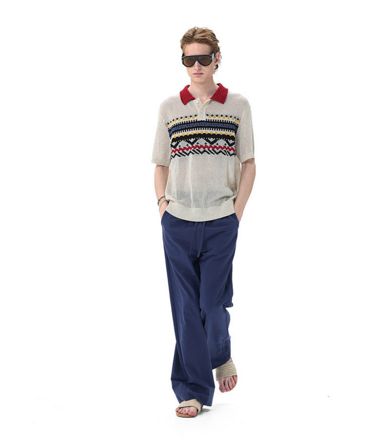College-Style Polo-Collar Sweater