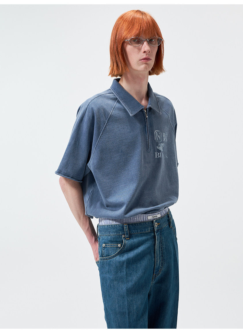 Open-Front Collar Polo Shirt