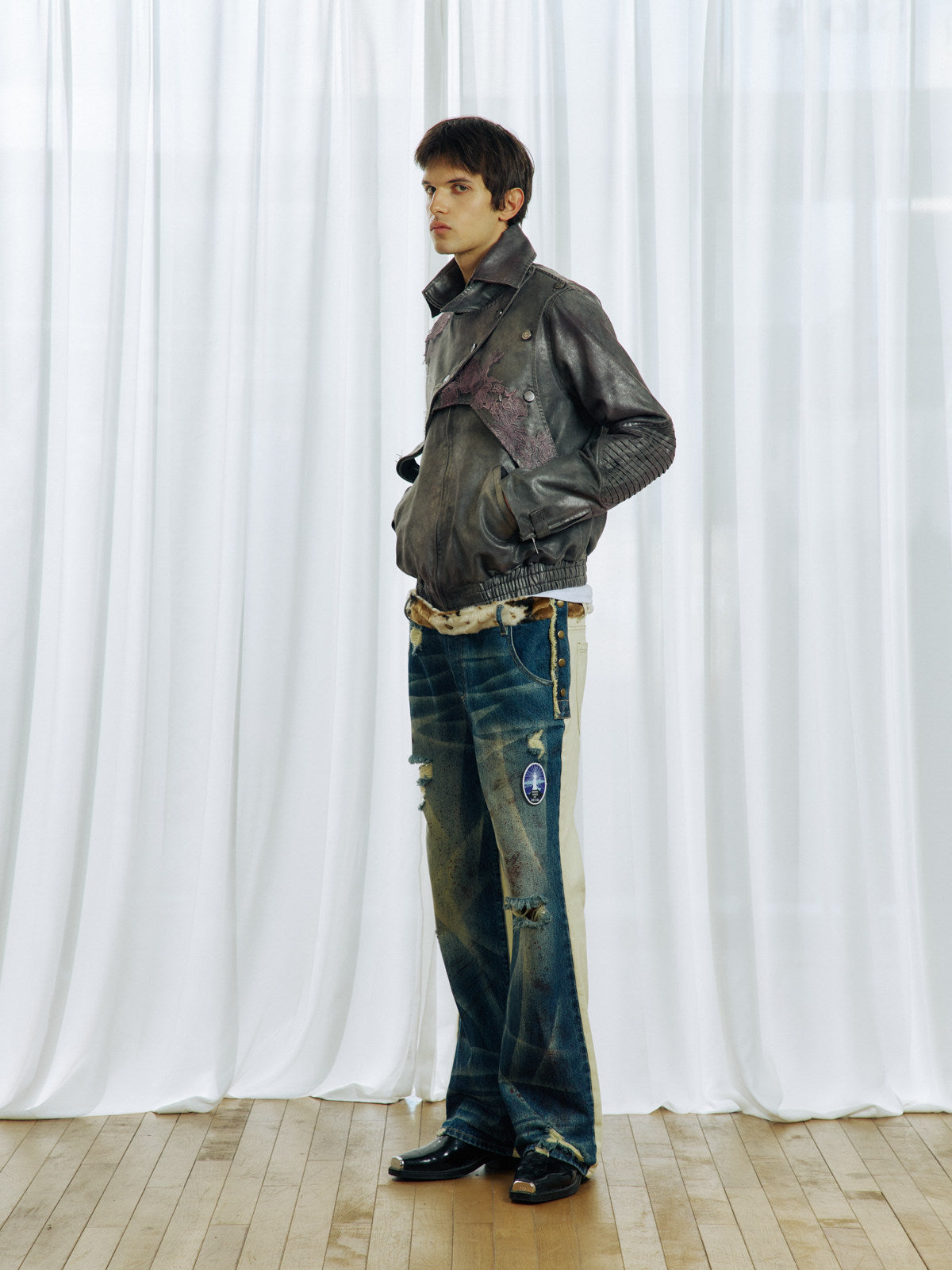 Double-Waistband Faux Two-Piece Jeans