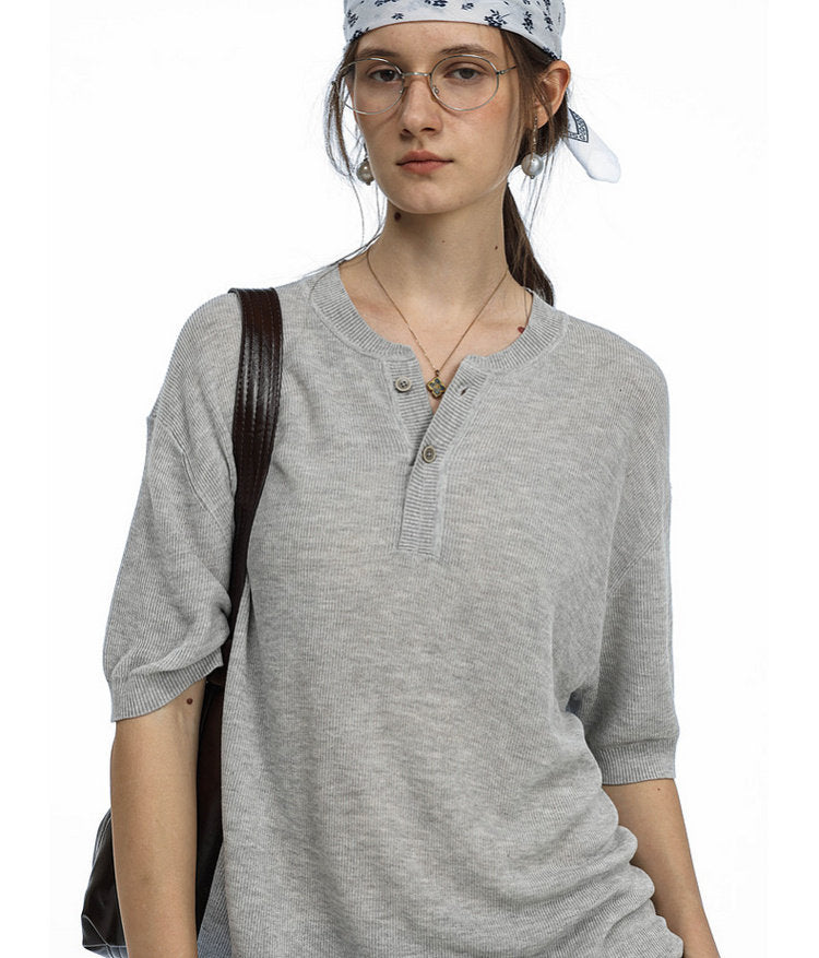 Henley-neck knit shirt