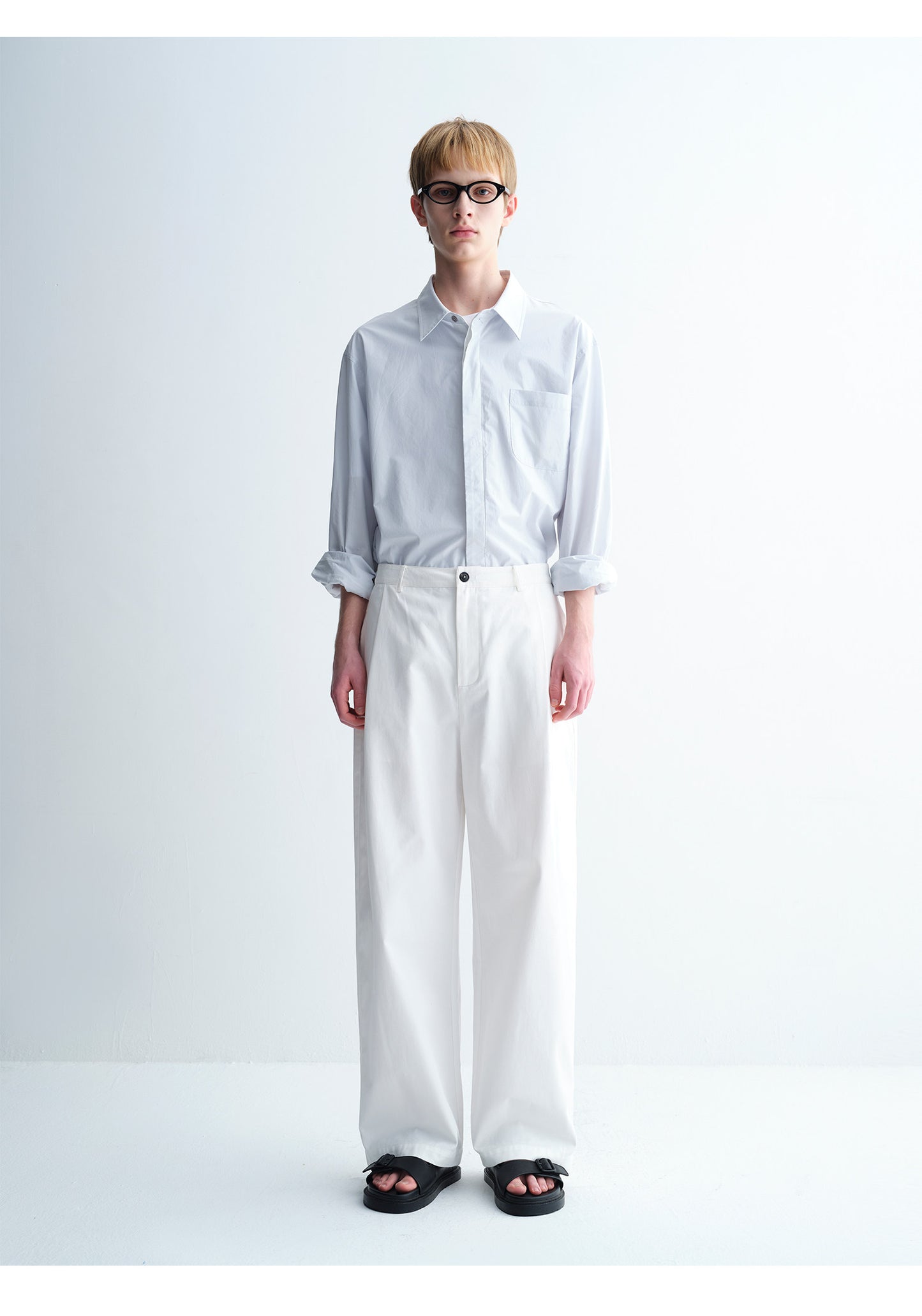 Cotton Textured Wide-Leg Pants