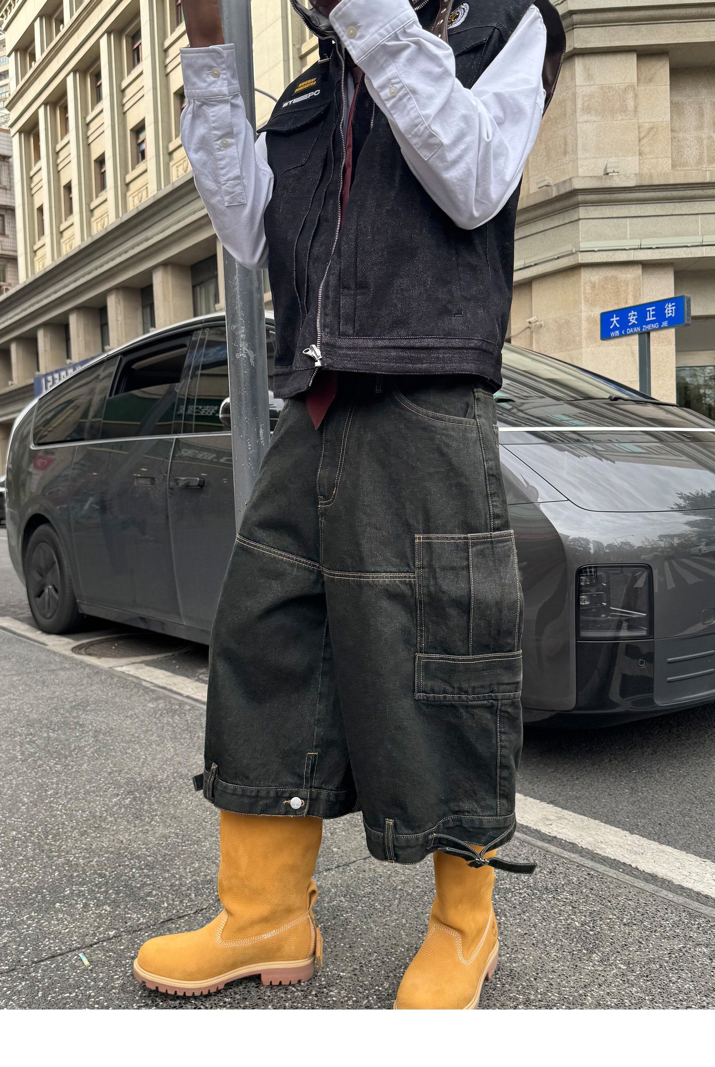 Reversible Multi-Pocket Workwear Denim Shorts