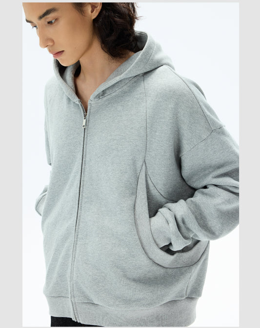 Oversized hooded zipper sweatshirt