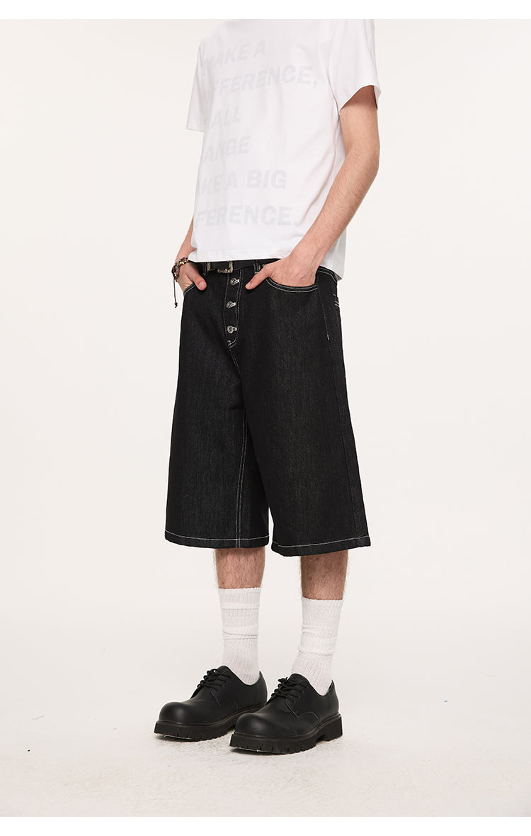 A-line denim shorts with buttons