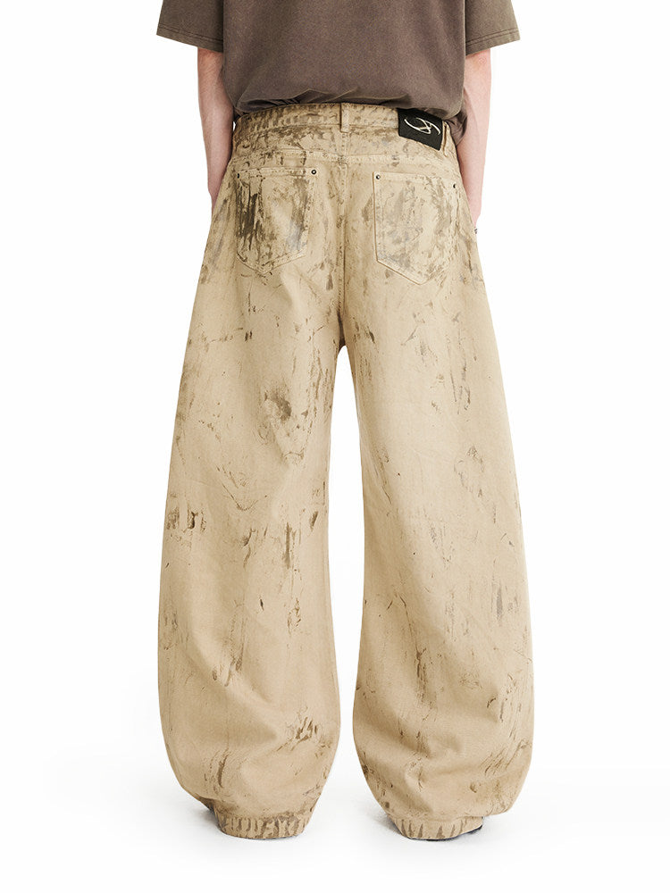 Wide-Leg Casual Pants with Oil-Wax Finish