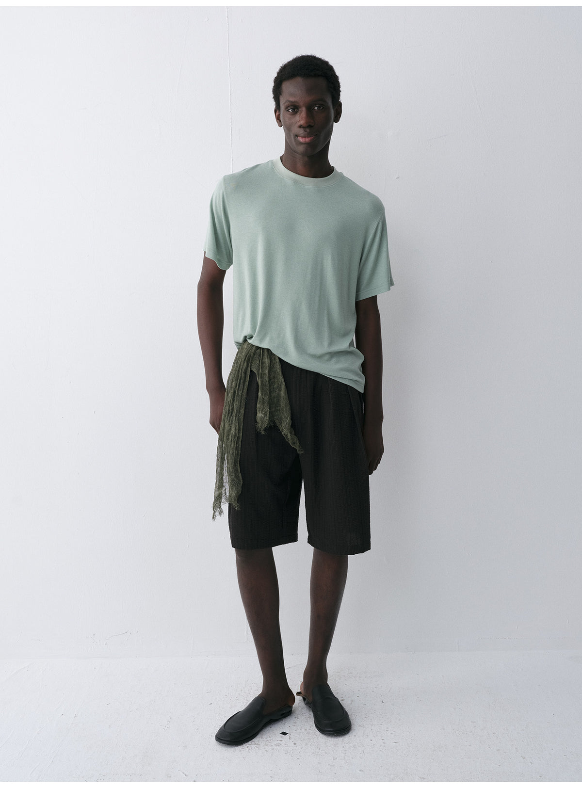 Seersucker Double-Pleated Shorts