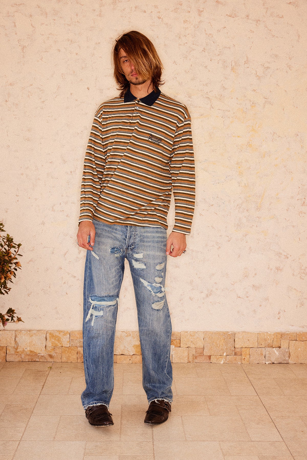 Slogan Embroidered Stripe T-Shirt