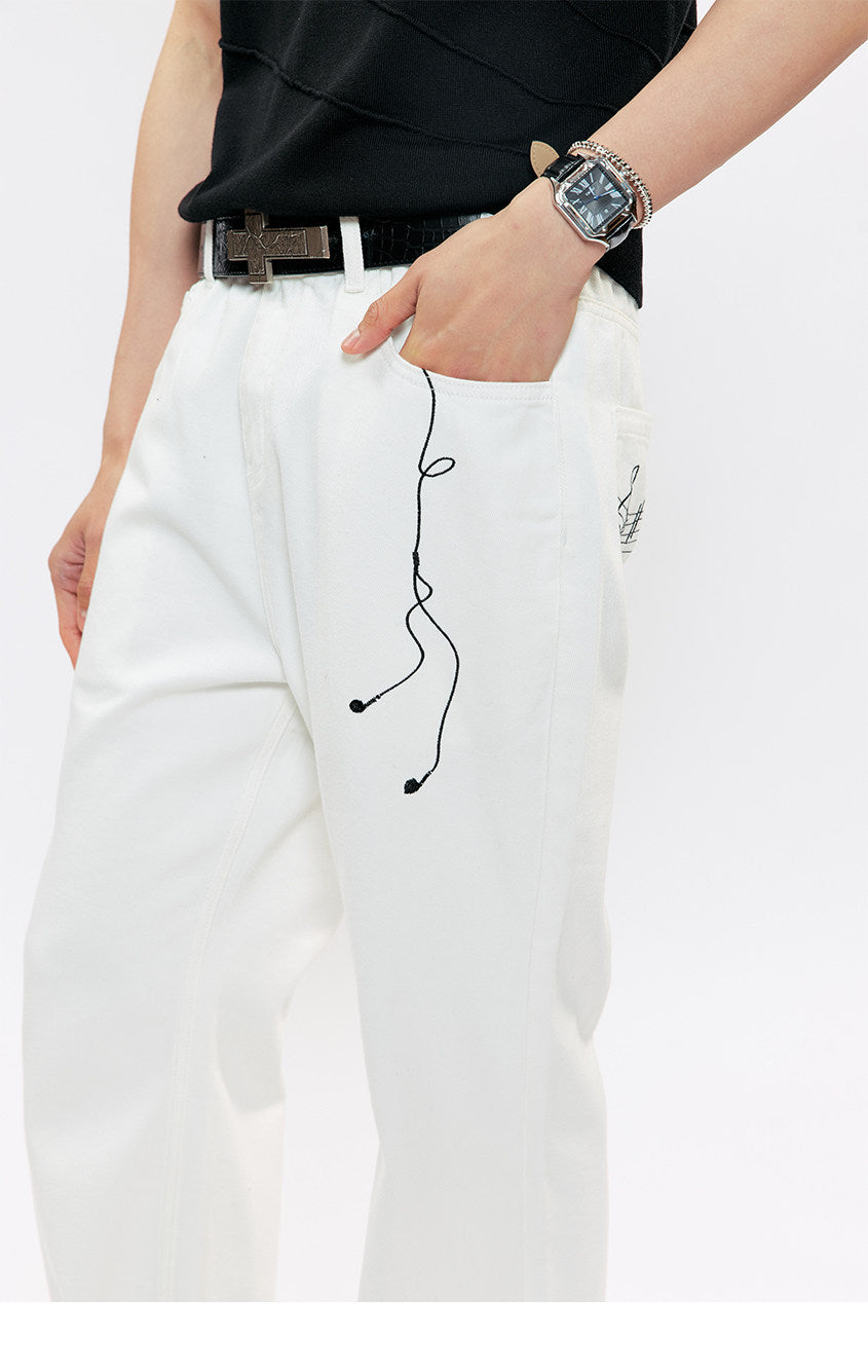 Casual Straight-Leg Embroidered Jeans