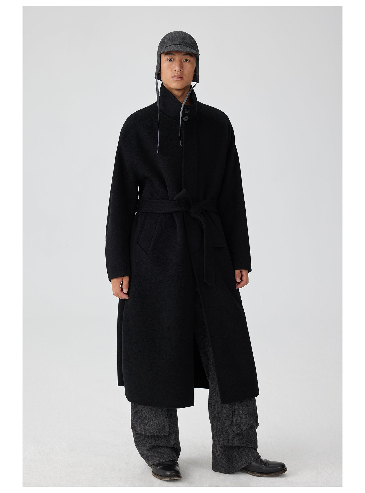 Double-faced stand collar wool coat