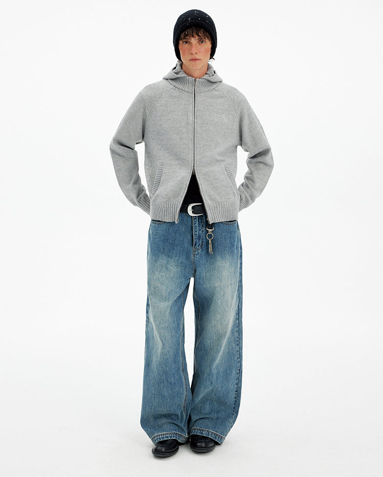 Patchwork Hooded Knit Cardigan