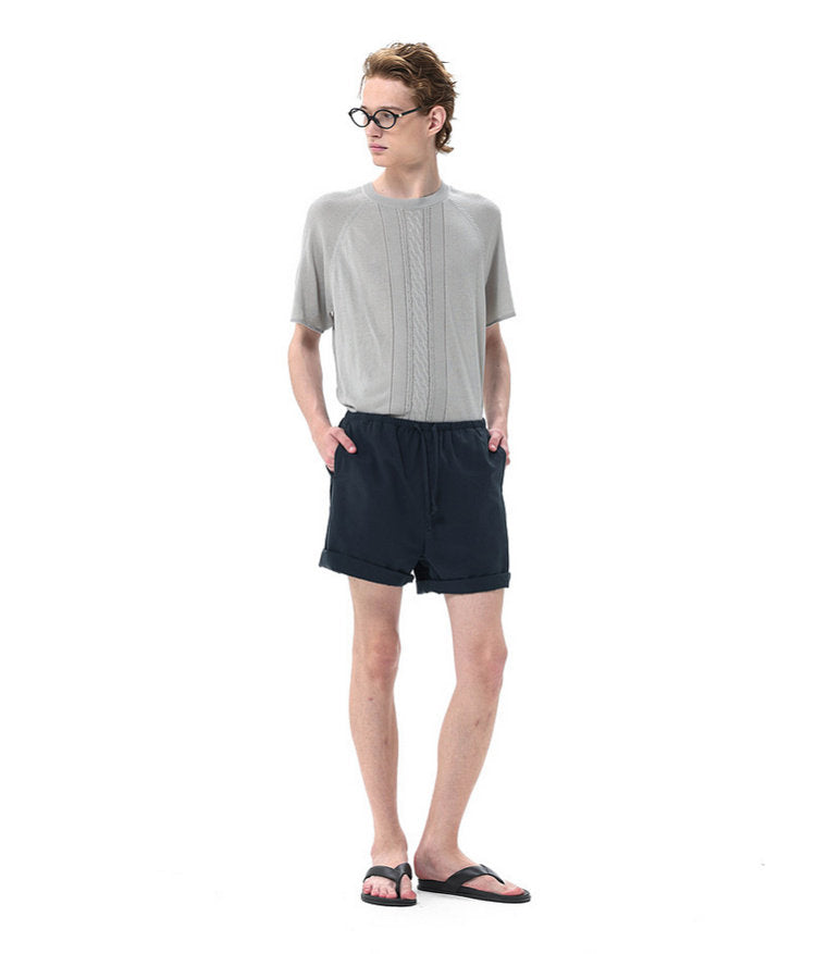 Linen-Lyocell Blend Openwork Knit Shirt