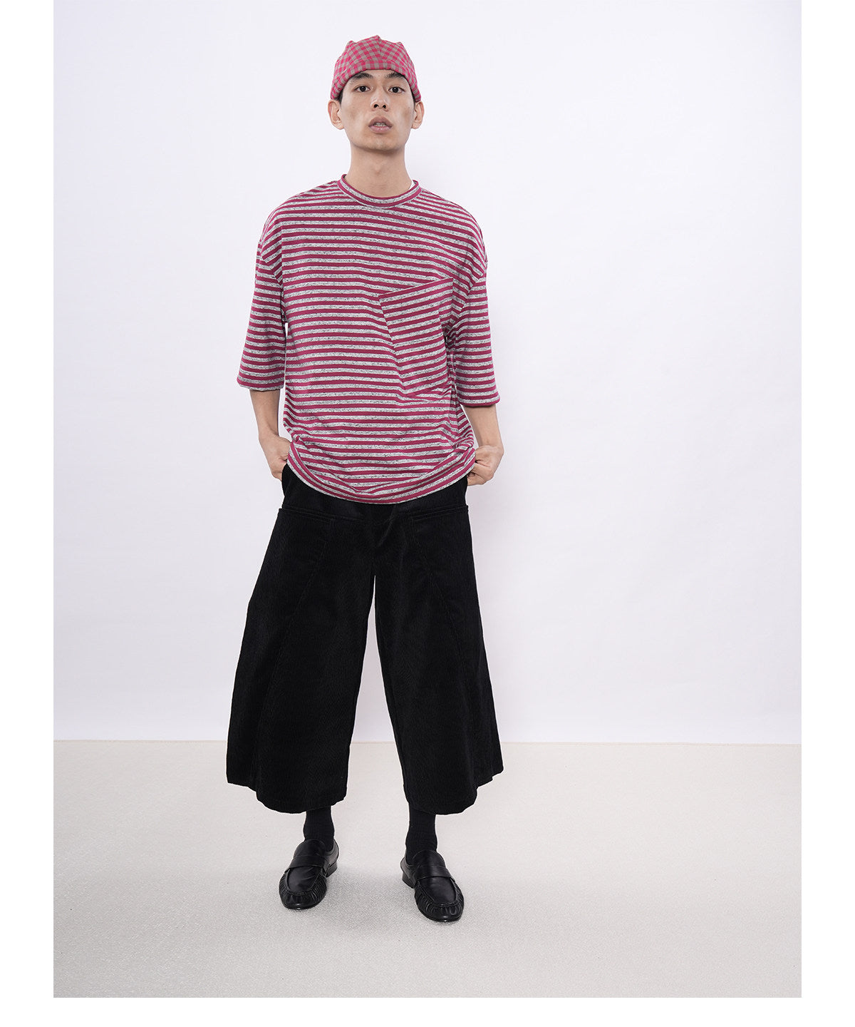 Striped Silhouette T-Shirt with Diagonal Pockets