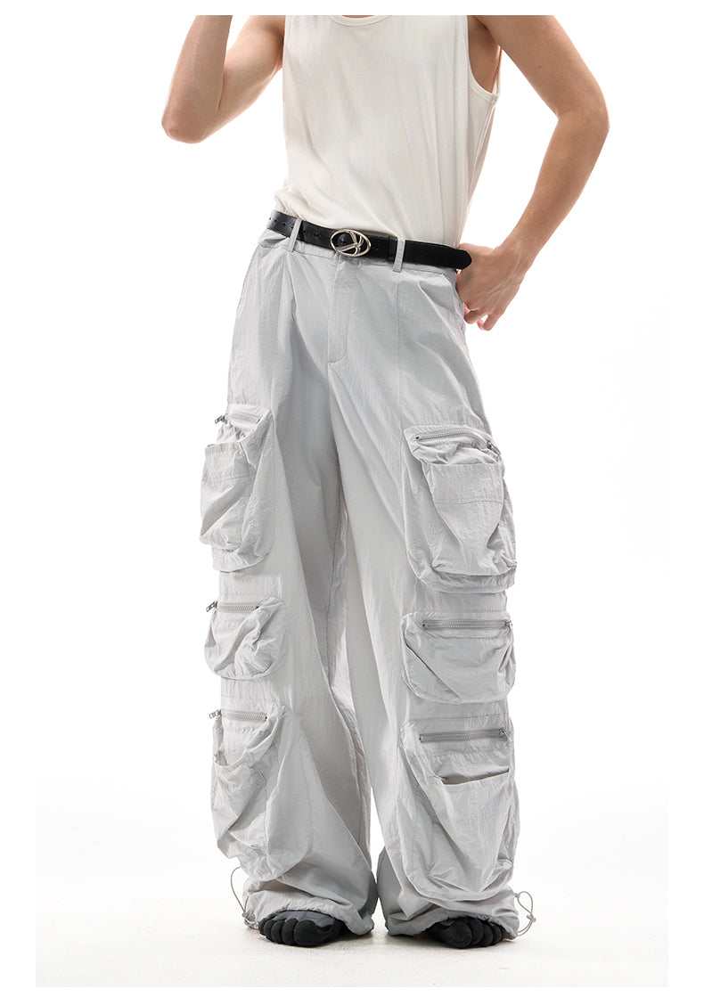 Multi-pocket wide-leg casual pants
