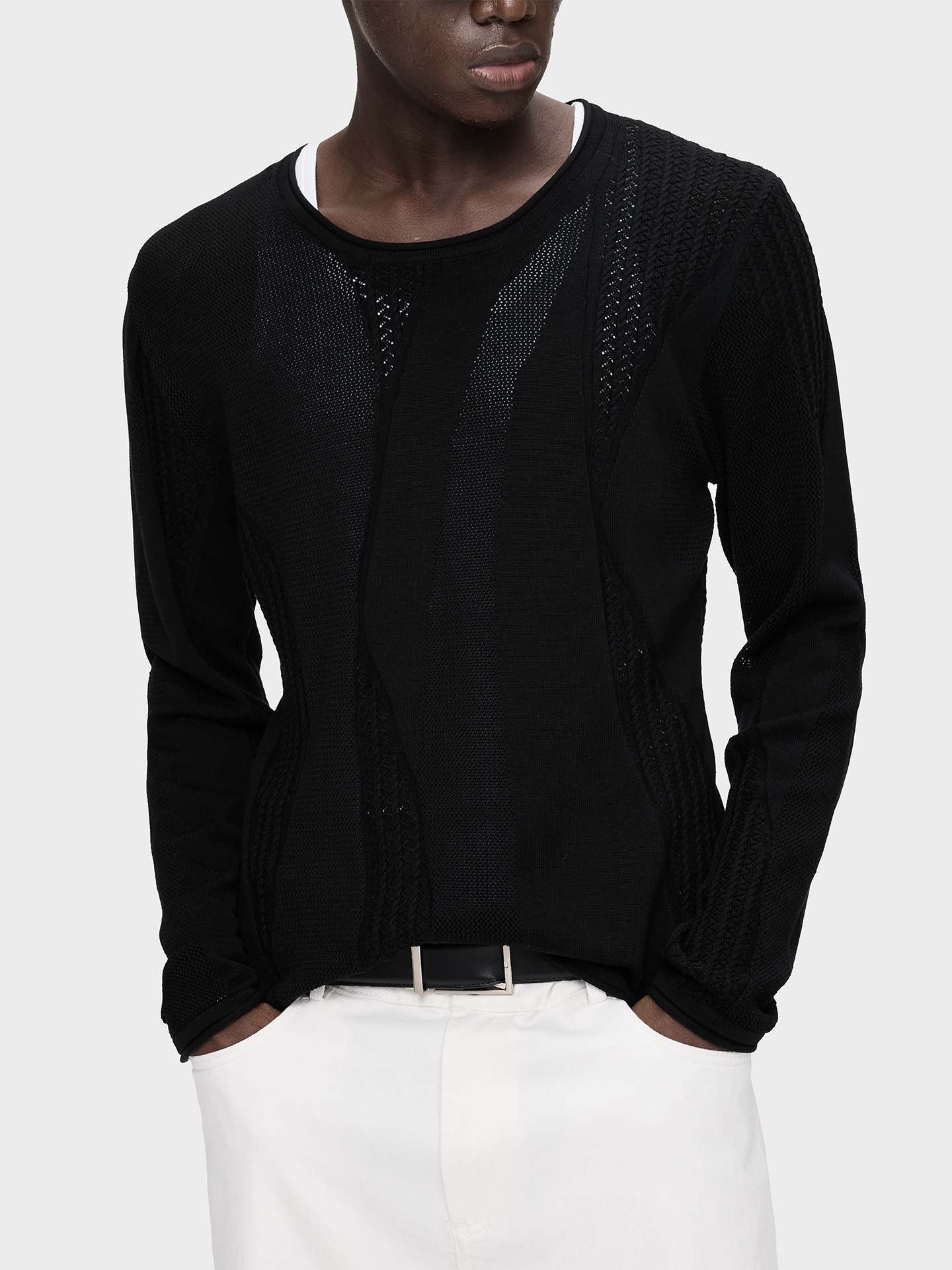 Round-Neck Rolled-Edge Knit Shirt