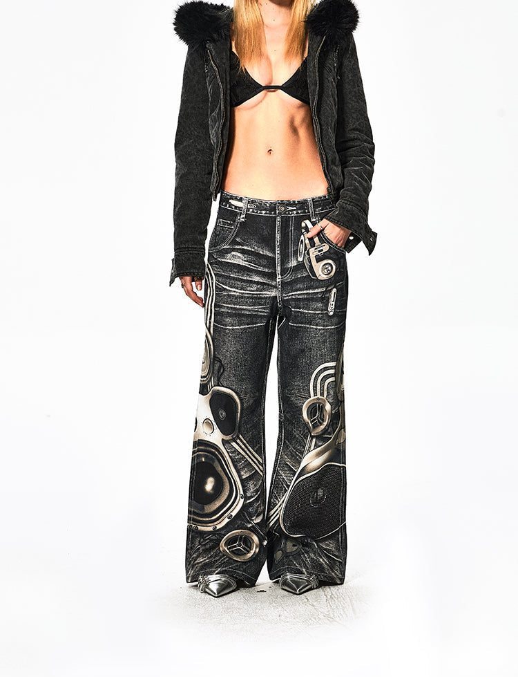 Original Print Flared Straight Pants