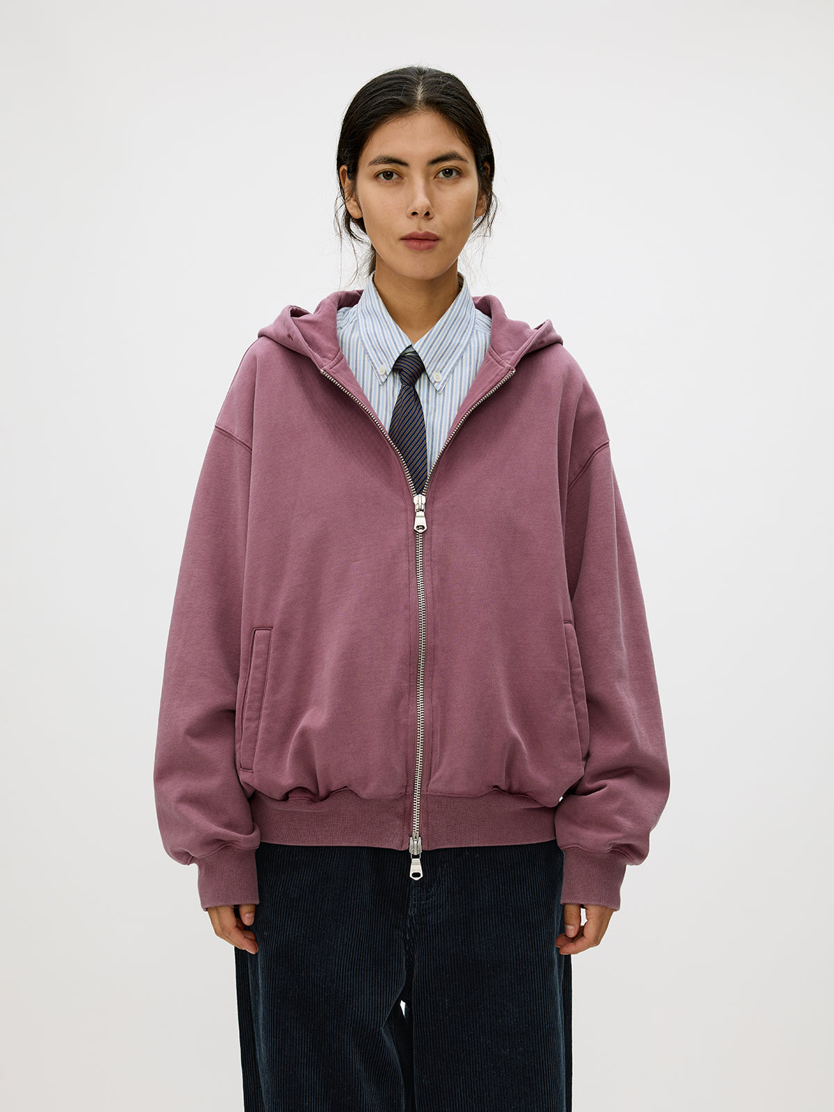 Wash-Damaged Zipper Sweatshirt