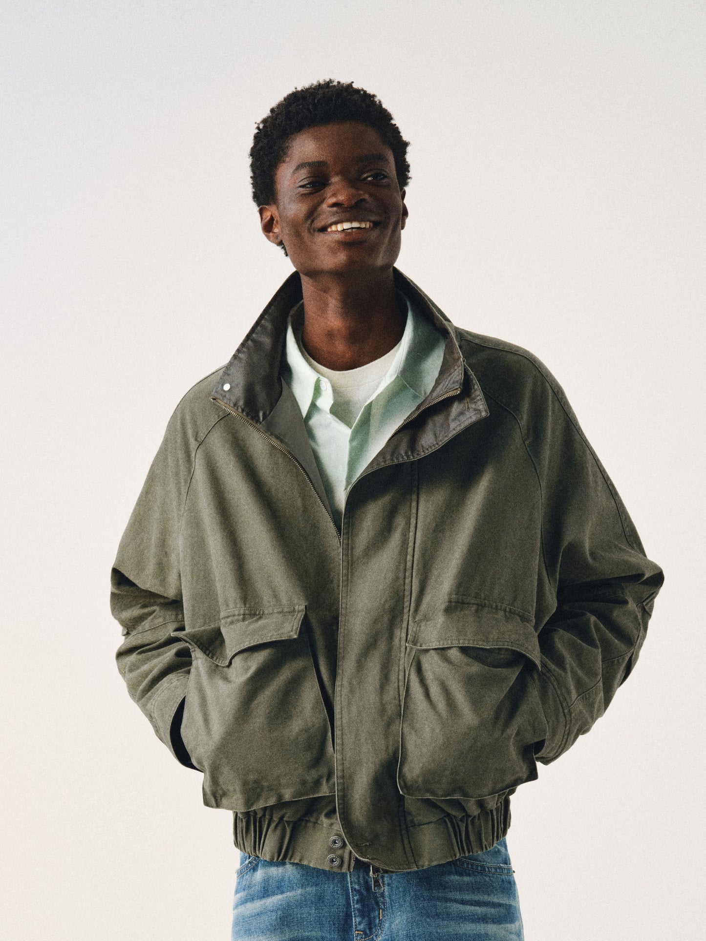 Distressed Stand Collar Jacket